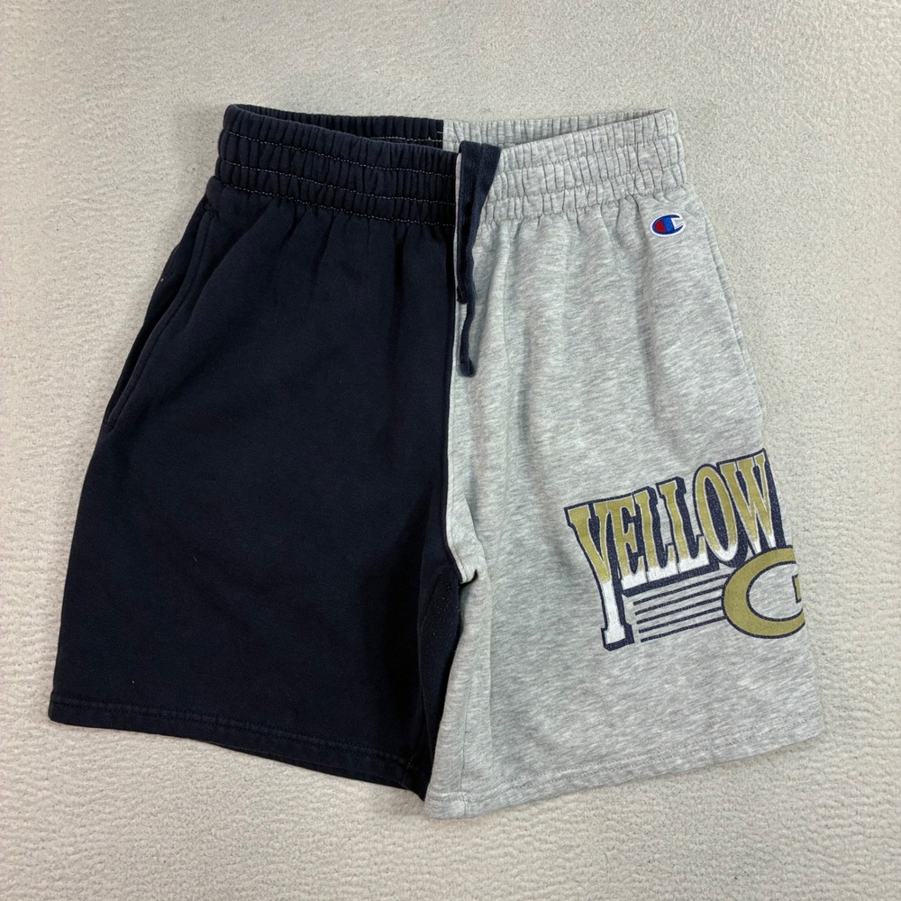 Champion Georgia Tech Shorts Men S Gray Blue Colorblock Split Fleece Sweat Baggy